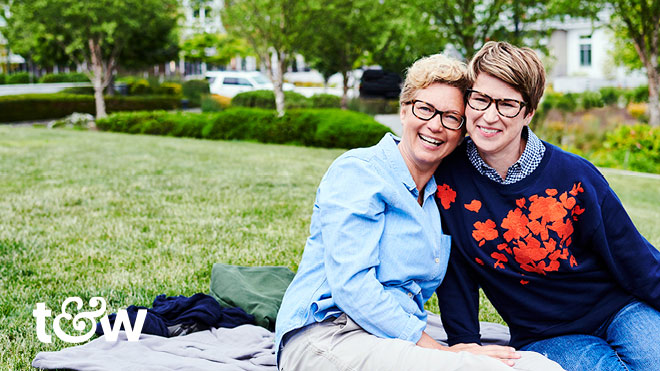 Two smiling women. Trust and Will logo.