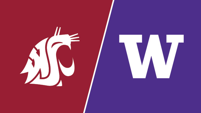 A collage of a WSU Football game and a UW Football game.