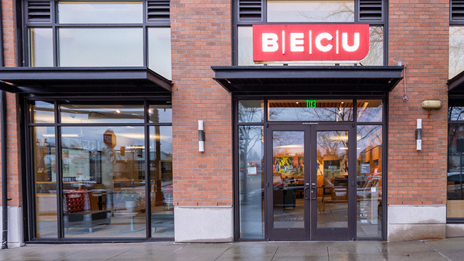 BECU Bothell location, a building with glass doors