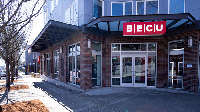 BECU Wallingford location, a building with glass doors