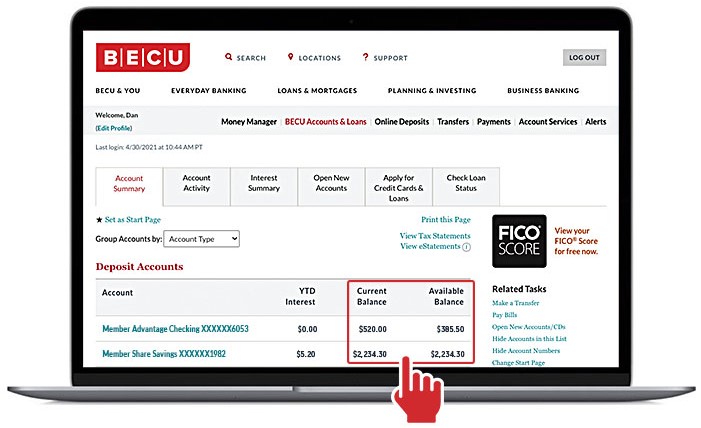 Online Banking Page presented on a laptop screen