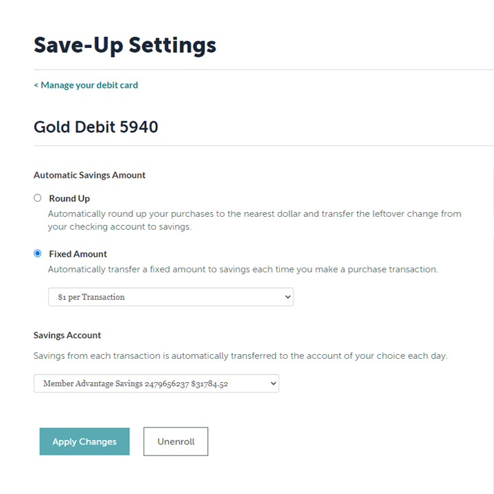 Save-Up Settings